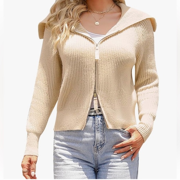 AMAZON Brand Zip Up Sweater Jacket Knit Sweater Lapel Cropped Cardigan SZ XL - Picture 5 of 15